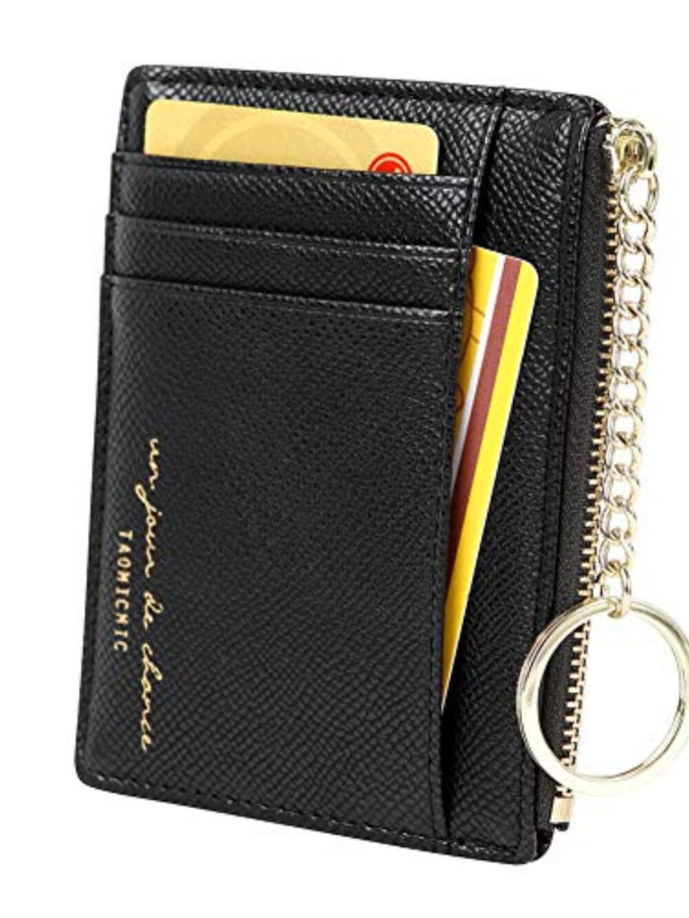 Slim Card Holder Keychain Zip Wallet Crossgrain Leather